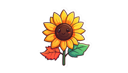 Cheerful cartoon sunflower with a smiling face, leaves, and a gradient background