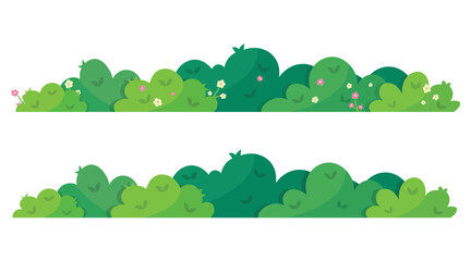 Green hedge and bush border illustration set for landscape background design