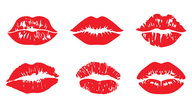 Red lips kiss mark illustration set isolated on white background