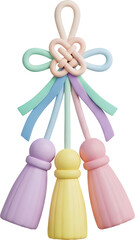 Traditional Korean Ornament Illustration, Pastel Knot Tassel Decorative Ornament for Hanbok and Korean Culture