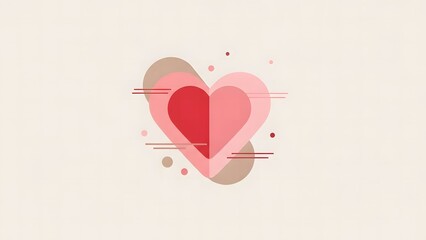 An abstract layered heart graphic with geometric elements on a light background