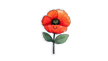 A smiling orange flower illustration with green leaves and a black background