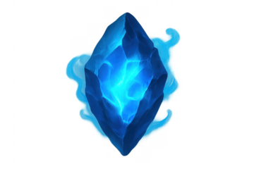 Blue glowing crystal radiating magic energy with transparent background