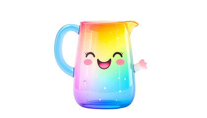 Cheerful, cartoon rainbow pitcher with a smiling face and a cute waving hand