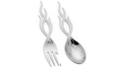 flame shaped metal fork and spoon set
