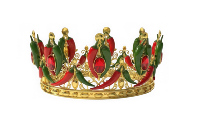 Gold crown with red and green chili peppers and gems