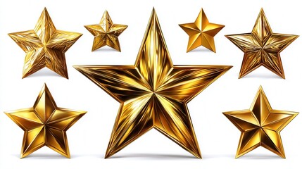 set of various group gold stars, icons solid white background 