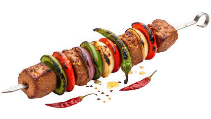 grilled meat and vegetable skewer with chili peppers