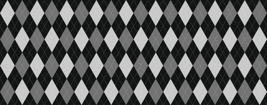 black and white seamless argyle pattern rhombus repeated