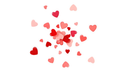 Falling Red and Pink Heart Confetti Isolated on Transparent Background