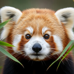 Compact portrait of endearing red panda with natural elements
