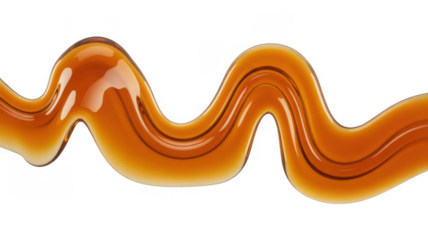 Caramel sauce in a wavy stream golden isolated on a transparent background