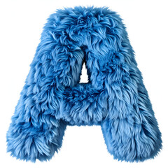 A bold blue furry letter A with soft texture and playful style, isolated on white background, perfect for creative typography, kids design, branding concepts, and fun visual projects.