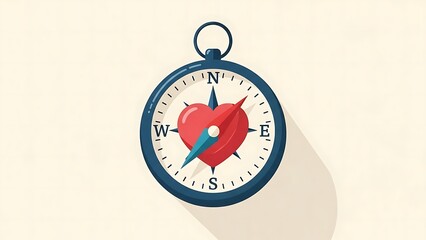 A flat-lay illustration of a vintage-style compass featuring a red heart at its center. This conceptual piece symbolizes following your heart and finding true emotional direction.
