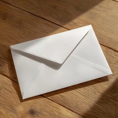 A white envelope sitting on a table, it is sealed, photographic style