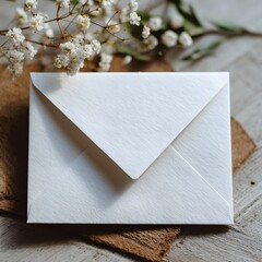 A white envelope sitting on a table, it is sealed, photographic style