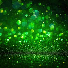 Green bokeh glitter background, sparkling, festive, shimmering effect