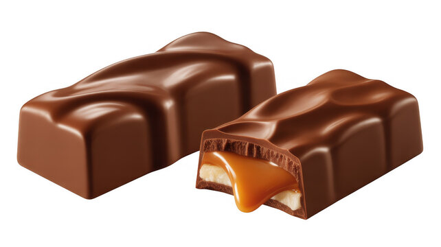 Chocolate caramel candy bars with filling sweets isolated on a transparent background