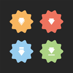 Flat Download Badge Icons Set with Colorful Starburst Shapes