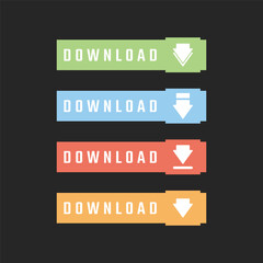 Flat Download Button Set with Arrow Icons for Web and App Interface
