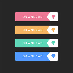 Flat Download Button Set with Arrow Labels for Web and App Design