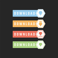 Modern Flat Download Button Set with Hexagon Arrow Icons