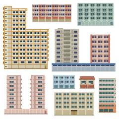 pixel art isolated background of condominium apartment building city