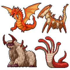 pixel art isolated background of giant monster creature kaiju