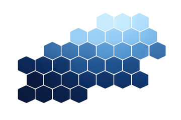 Blue hexagon pattern forming a gradient, a geometric honeycomb design, modern technology background on transparent