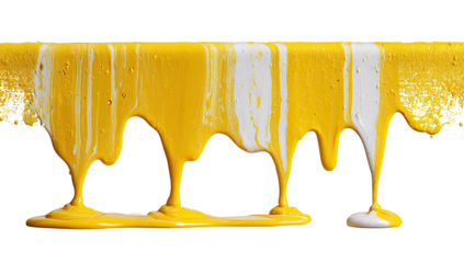 Dripping yellow, white paint against black. Viscous liquid