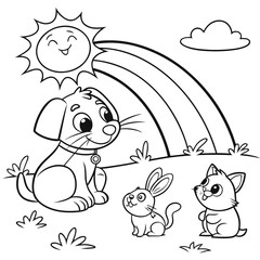 Vector illustration of a cute pet animals coloring page for kid 