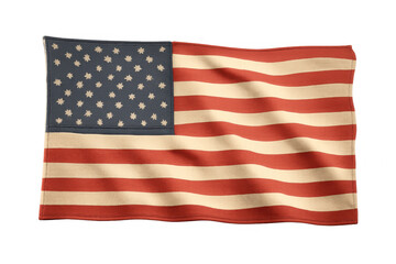 Fototapeta premium United states flag with a textured fabric effect, displaying waving stars and stripes on a clear, transparent background