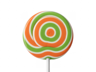Colorful swirly lollipop on a stick candy sweet isolated on a transparent background