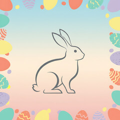 Obraz premium Minimalist Easter Rabbit Silhouette with Colorful Egg Border, Modern Holiday Symbol Art, Gradient Background