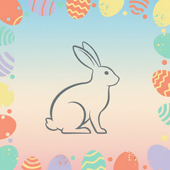 Obraz premium Minimalist Easter Rabbit Silhouette with Colorful Egg Border, Modern Holiday Symbol Art, Gradient Background