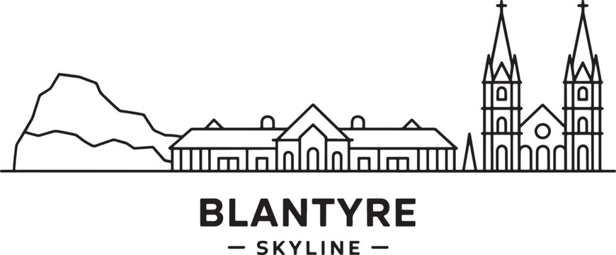 Blantyre malawi skyline outline vector illustration mountain landscape and historic church buildings