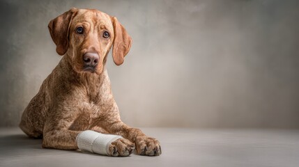 Minimalist Portrait of a Dog with Bandaged Paw