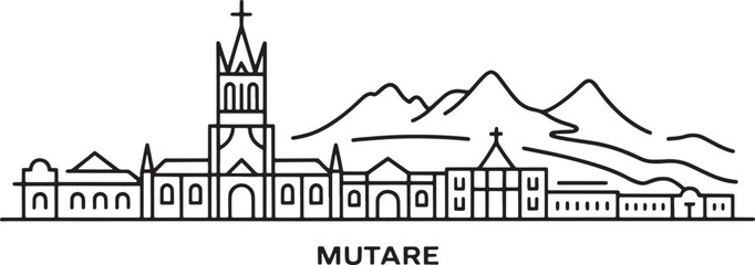 Obraz premium Mutare zimbabwe city skyline with world famous landmarks detailed silhouette linear
