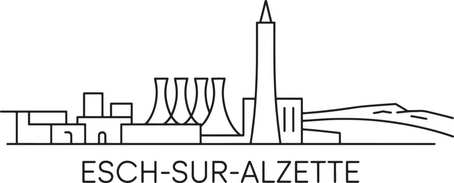 Outline skyline of esch sur alzette city famous landmarks architecture design