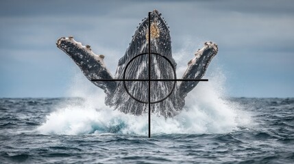 Humpback whale breaching from water showcasing ai whale watcher concept for futuristic financial detection