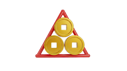 Three Golden Coins in Red Triangle