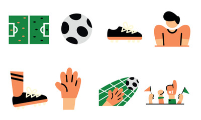 Set of soccer football icon design, vector illustration of game equipment, flat design illustration good for website, mobile application and graphic design asset.