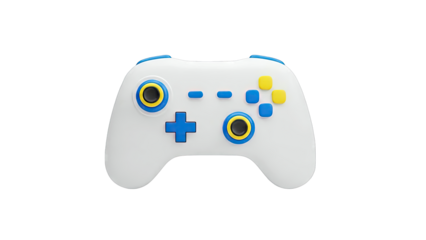White Gaming Controller with Blue and Yellow Accents