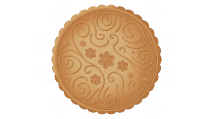 Decorative Tan Cookie with Floral Pattern decorative cookie isolated on a transparent background