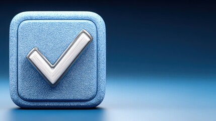 Vibrant blue button featuring a silver v symbol ideal for chat poll product selection and user interaction concepts