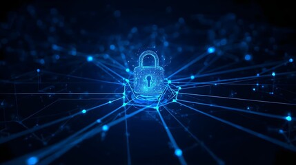 Konsep keamanan siber, ikon gembok digital dengan jaringan data