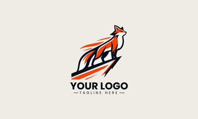 Stylized fox depicted as a black silhouette vector logo with a dynamic pose and motion swoosh
