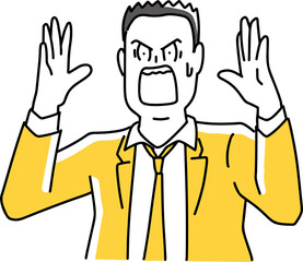 手を上げて驚く男性社員