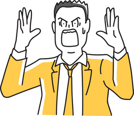 手を上げて驚く男性社員