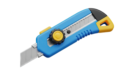 Blue and Yellow Utility Knife with Serrated Blade